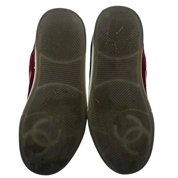 Chanel CC Logo Suede Kidskin Lace Up Sneakers Burgundy 2023 Size 36.5 - Picture 10 of 13